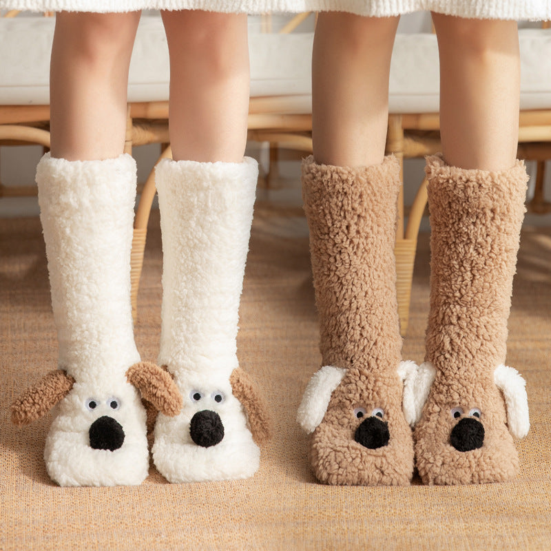Cute Cartoon Dog Floor Winter Socks For Women
