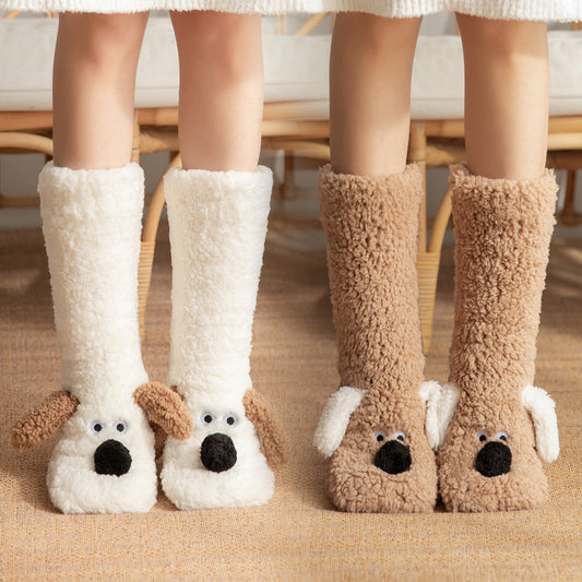 Cute Cartoon Dog Floor Winter Socks For Women