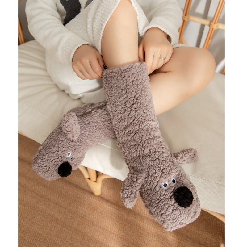 Cute Cartoon Dog Floor Winter Socks For Women