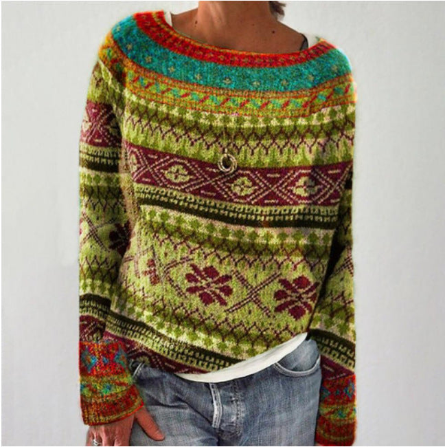 Women's Round-neck Loose Multicolor Sweater