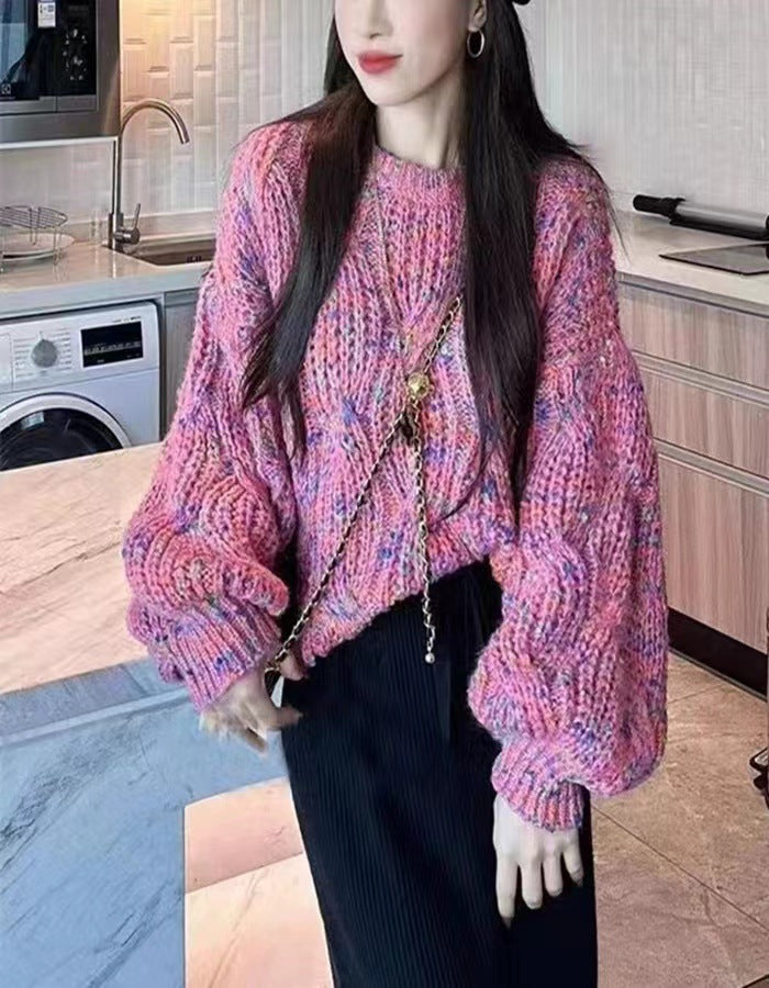 Loose-fitting Colorful Lantern-sleeve Sweater