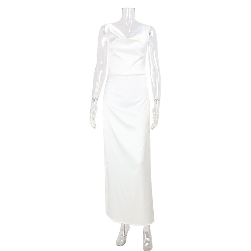 French Style Satin Sleeveless Dress