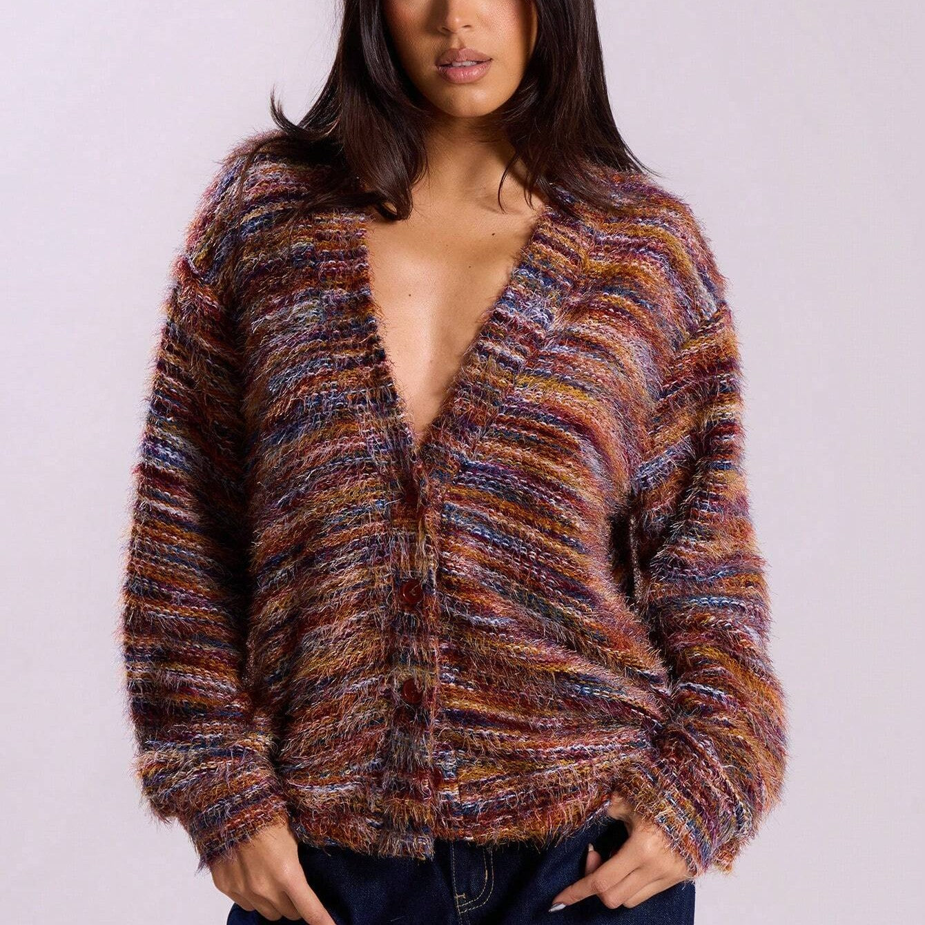Premium Striped Knit Cardigan Sweater