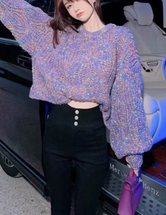 Loose-fitting Colorful Lantern-sleeve Sweater