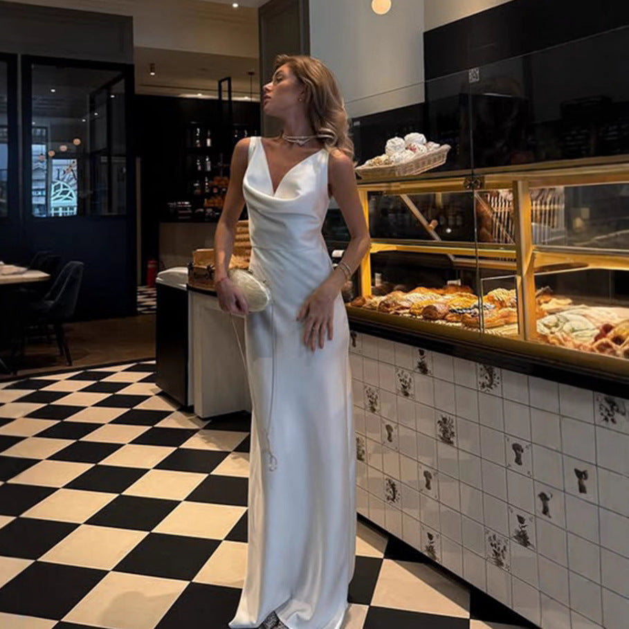 French Style Satin Sleeveless Dress
