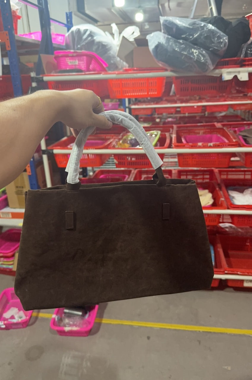 Solid Faux Suede Casual Tote Bags