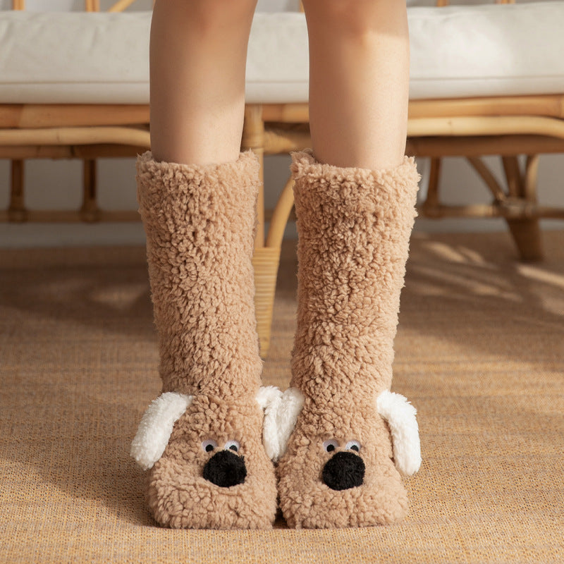 Cute Cartoon Dog Floor Winter Socks For Women