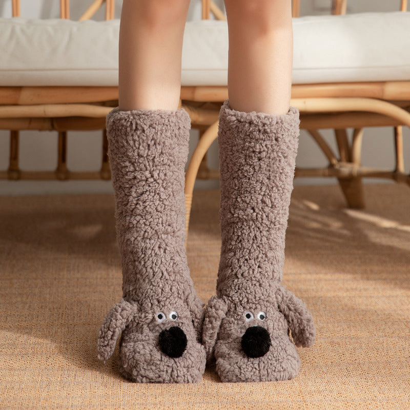 Cute Cartoon Dog Floor Winter Socks For Women