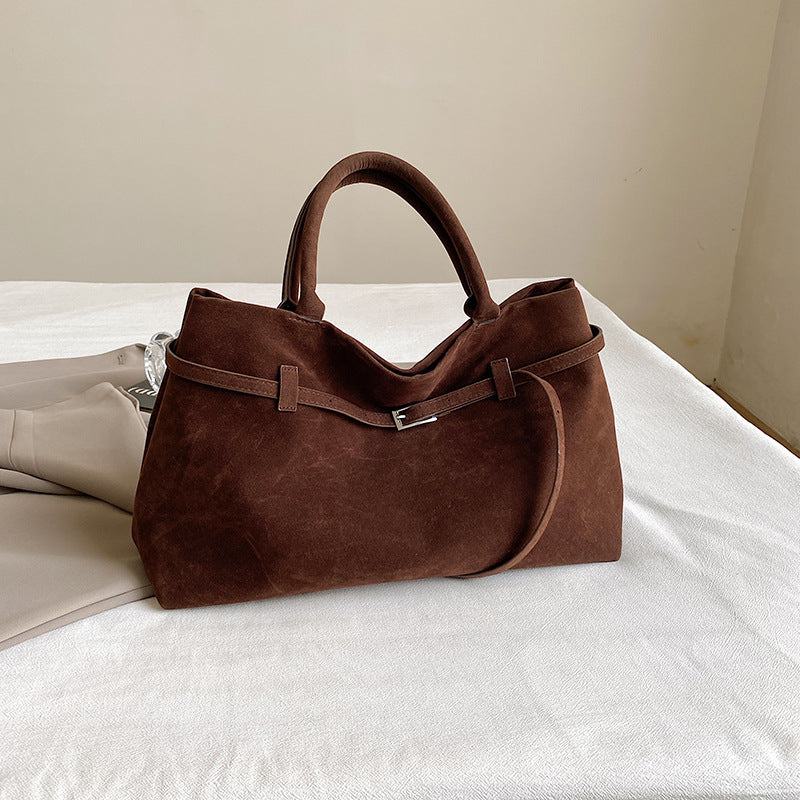 Solid Faux Suede Casual Tote Bags