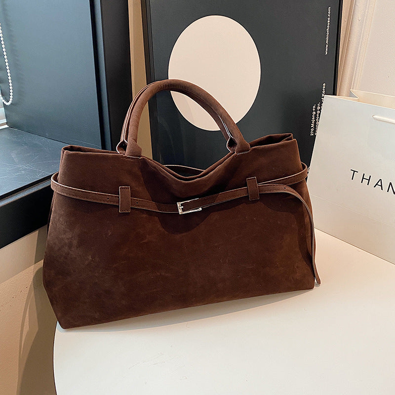 Solid Faux Suede Casual Tote Bags