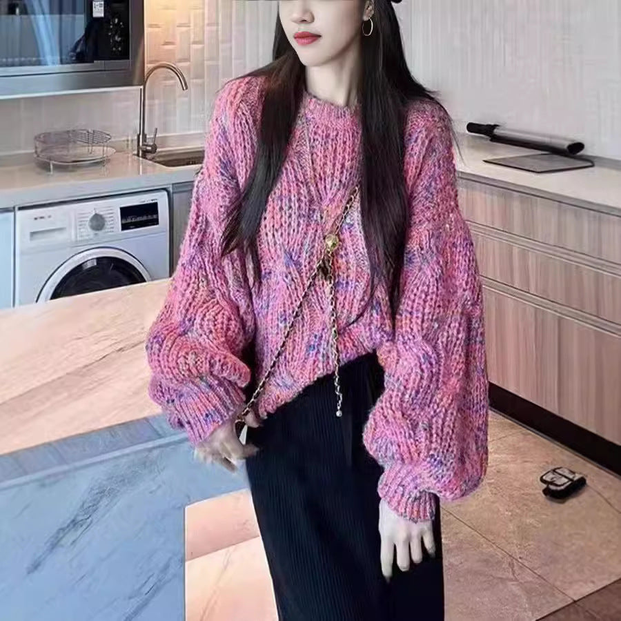 Loose-fitting Colorful Lantern-sleeve Sweater