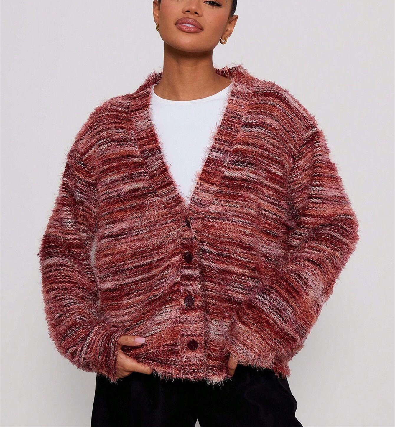 Premium Striped Knit Cardigan Sweater