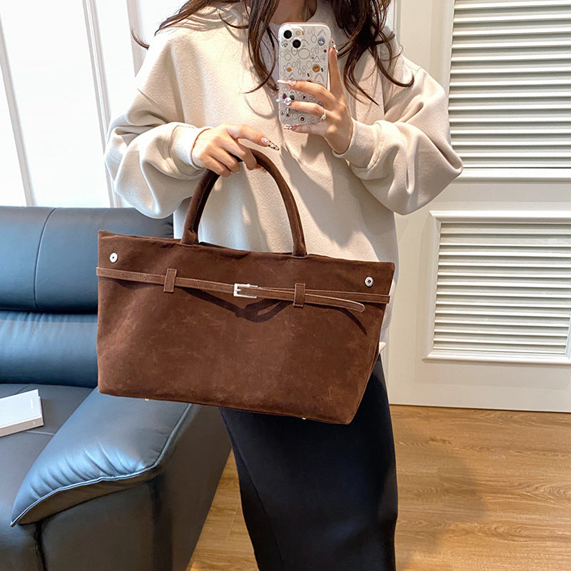 Solid Faux Suede Casual Tote Bags
