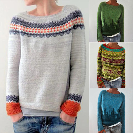 Women's Round-neck Loose Multicolor Sweater