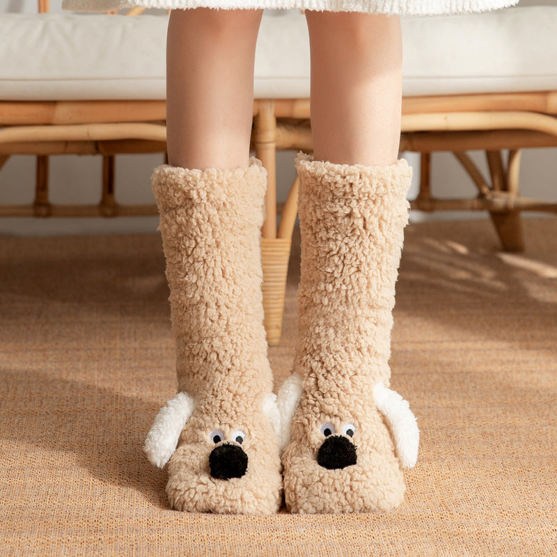 Cute Cartoon Dog Floor Winter Socks For Women