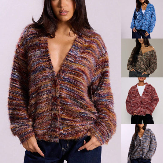 Premium Striped Knit Cardigan Sweater