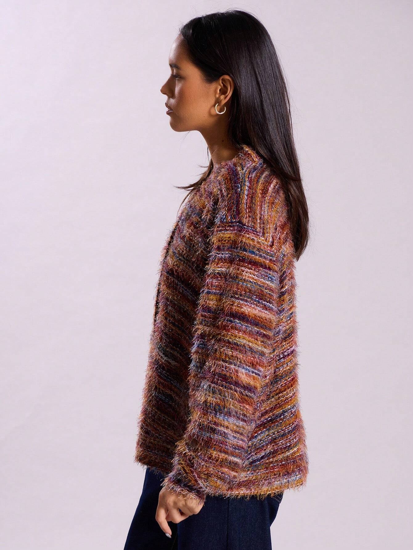Premium Striped Knit Cardigan Sweater