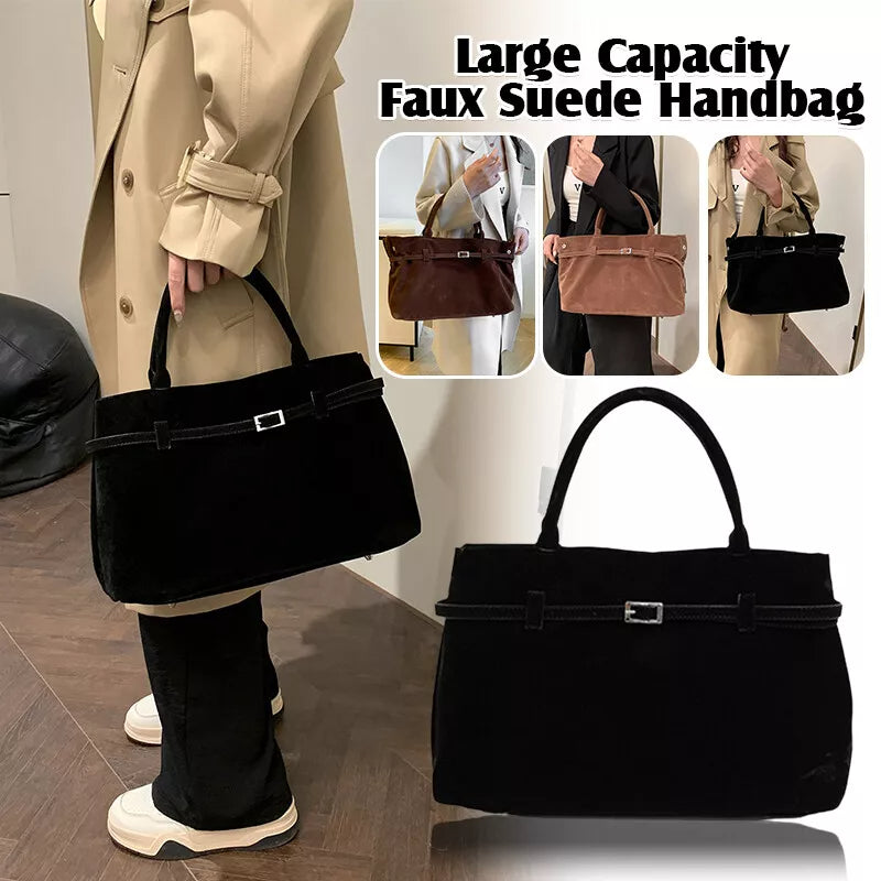 Solid Faux Suede Casual Tote Bags