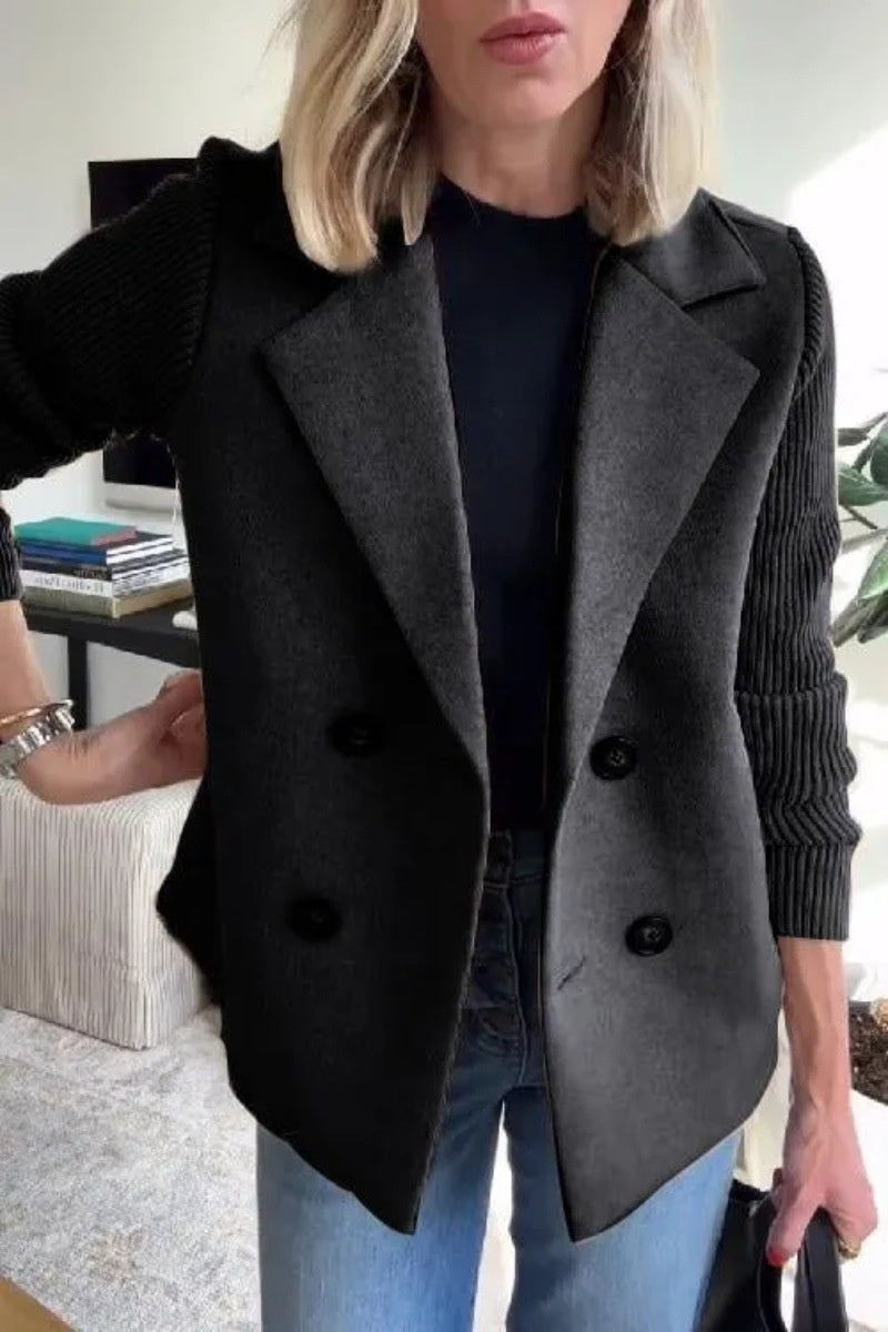 AURELLE – Double-Breasted Knit Sleeve Coat