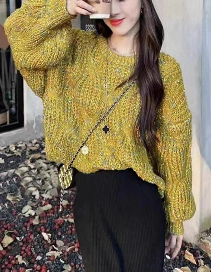 Loose-fitting Colorful Lantern-sleeve Sweater