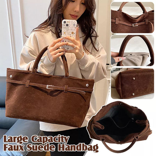 Solid Faux Suede Casual Tote Bags