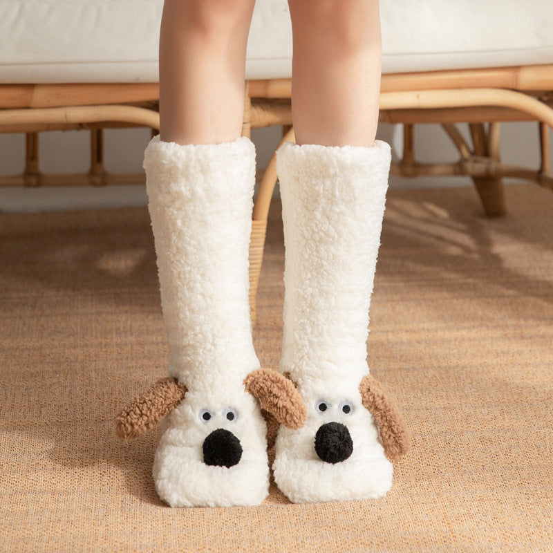 Cute Cartoon Dog Floor Winter Socks For Women