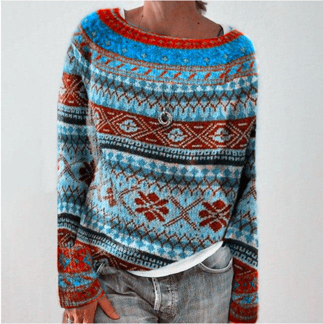 Women's Round-neck Loose Multicolor Sweater