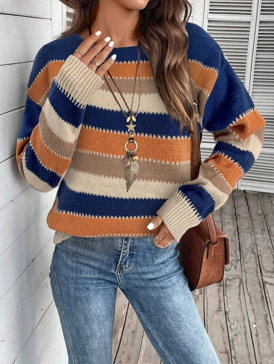 Ins Colorblock Striped Pullover Sweater